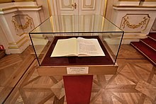 Kopia Konstytucji 3 maja eksponowana w Sali Senatorskiej Zamku Królewskiego w Warszawie
