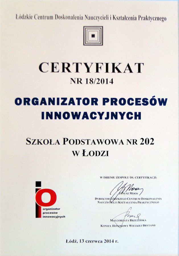 Certyfikat Organizator procesów innowacyjnych