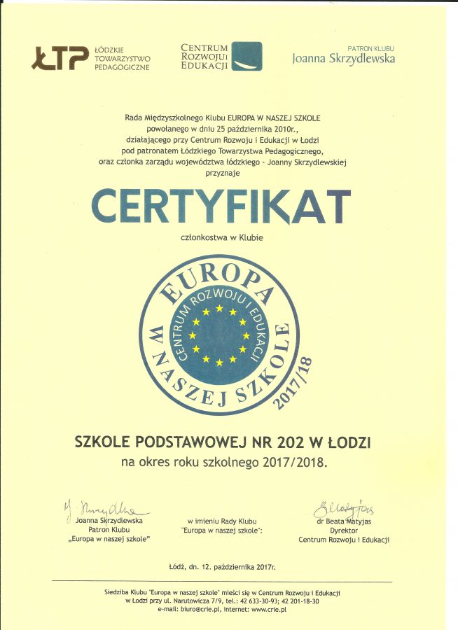 Certyfikat Europa w naszej szkole