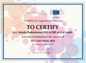 Zdobyliśmy Europejski Certyfikat CodeWeek 2023/2024