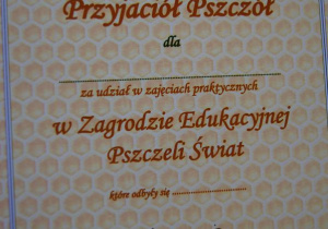 Dyplom Przyjaciół Pszczół.